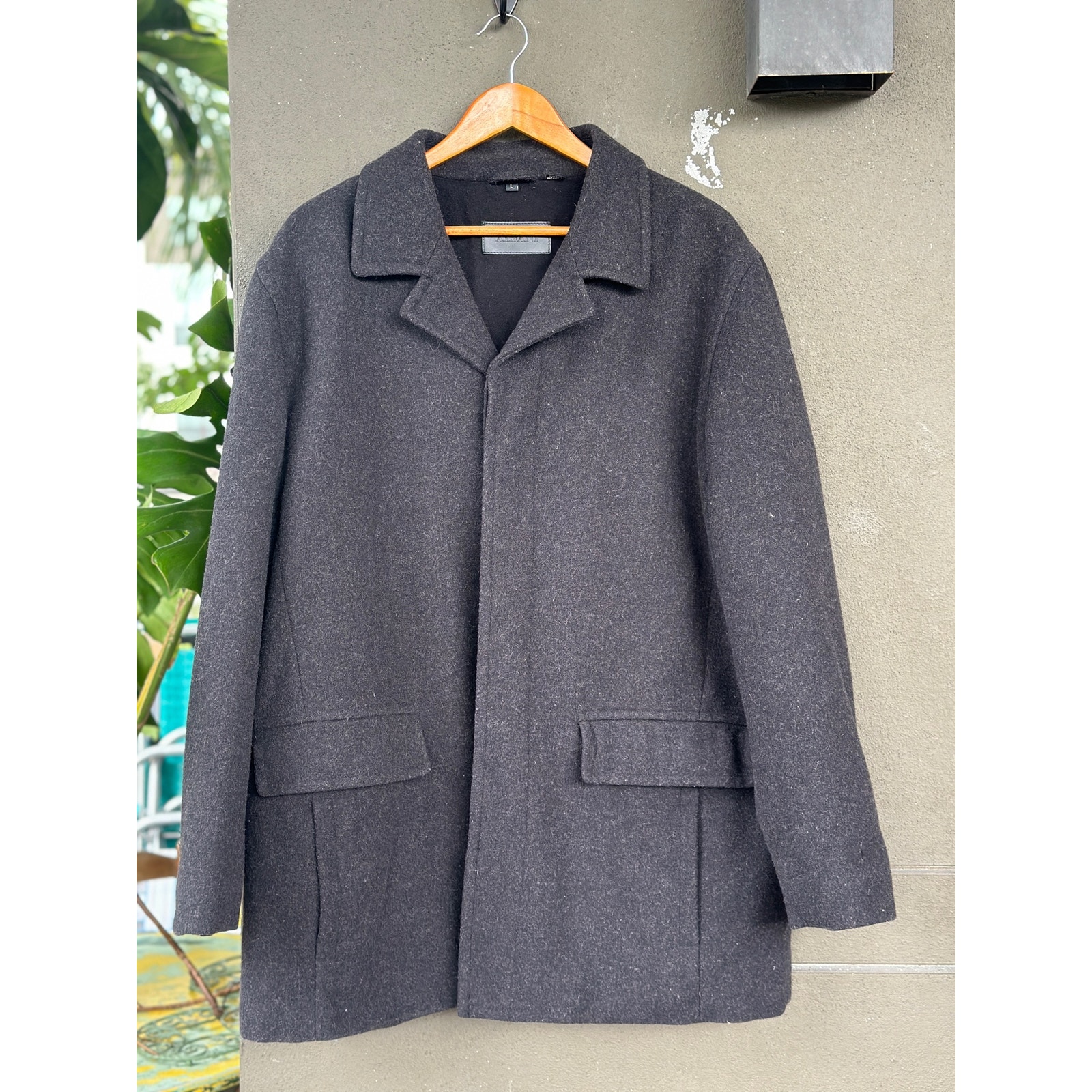 Alfani For Macy’s Men's Large 100% Wool Black Gray Winter Overcoat Blazer Jacket